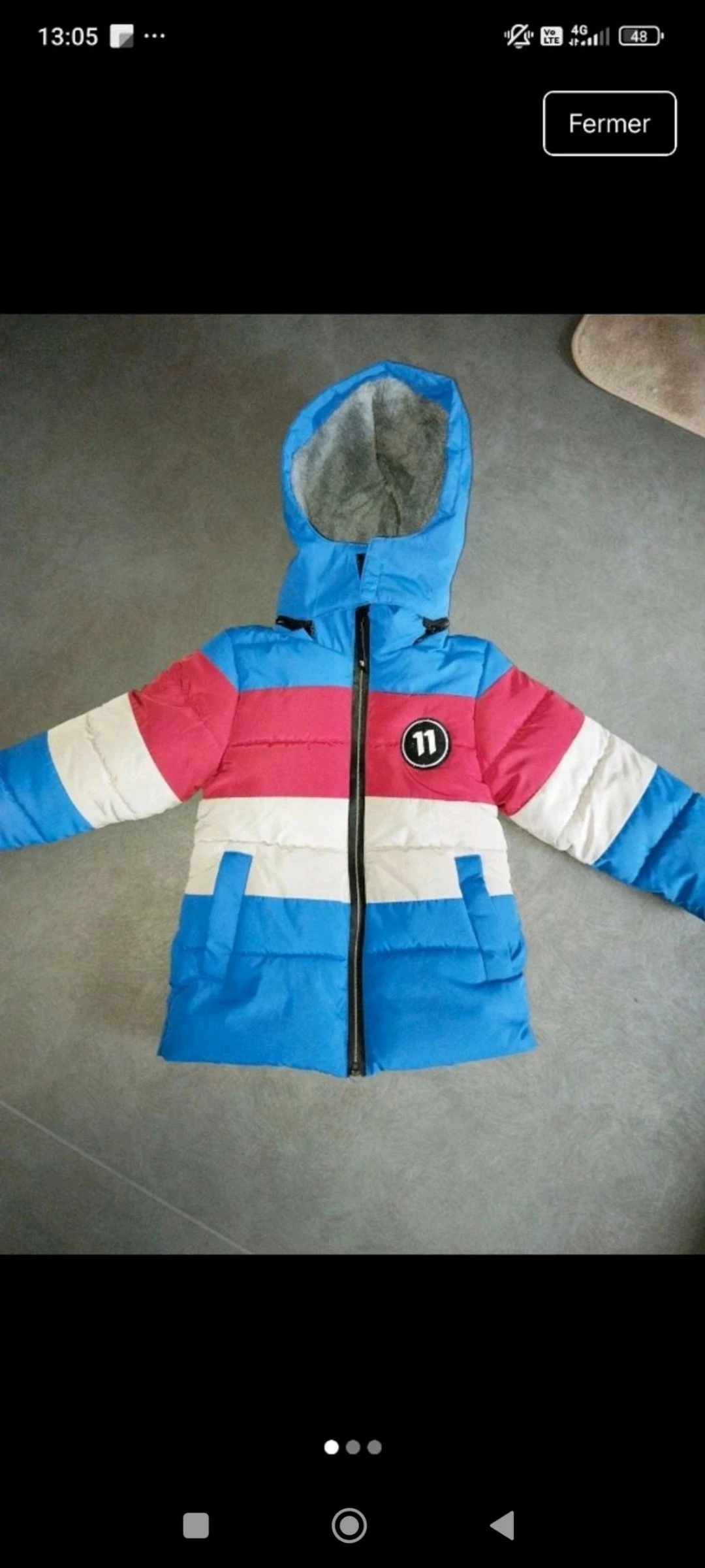 Manteau hiver bleu blanc rouge